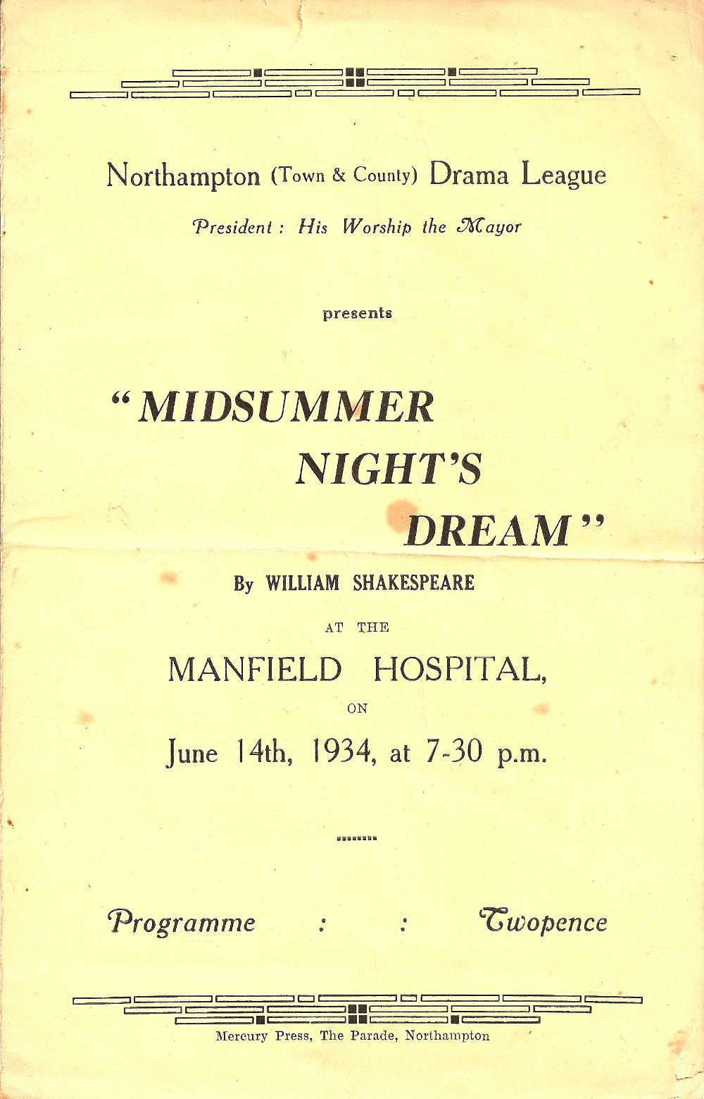 Programme for Midsummer Night's Dream (1934)