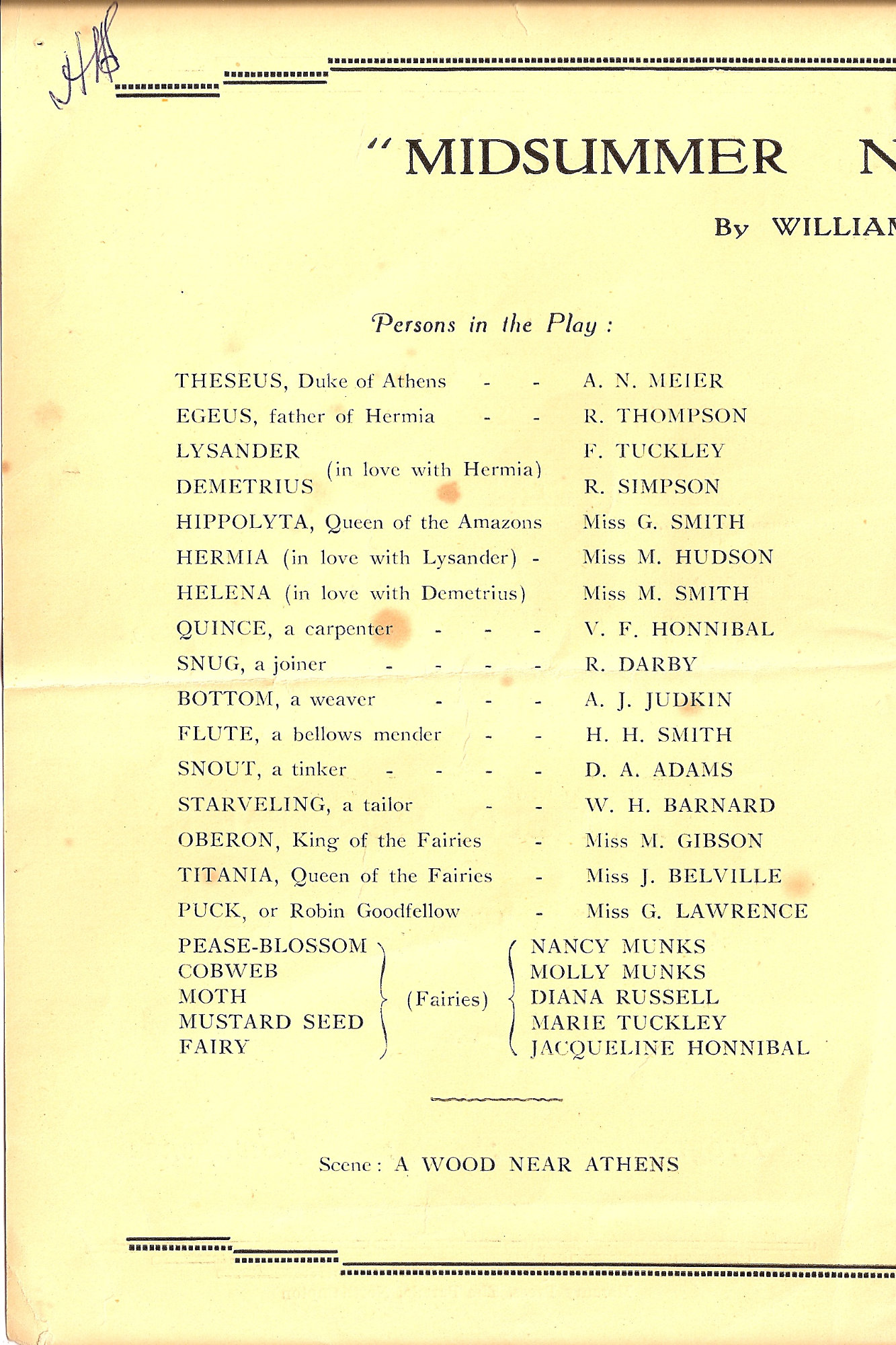 Programme for Midsummer Night's Dream