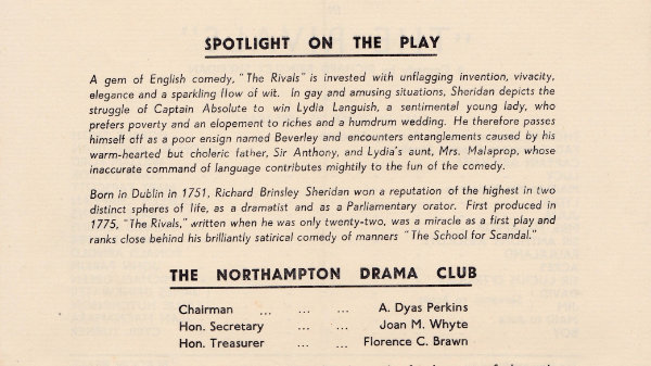 Northampton Drama Club (Masque Theatre): The Rivals (1949)