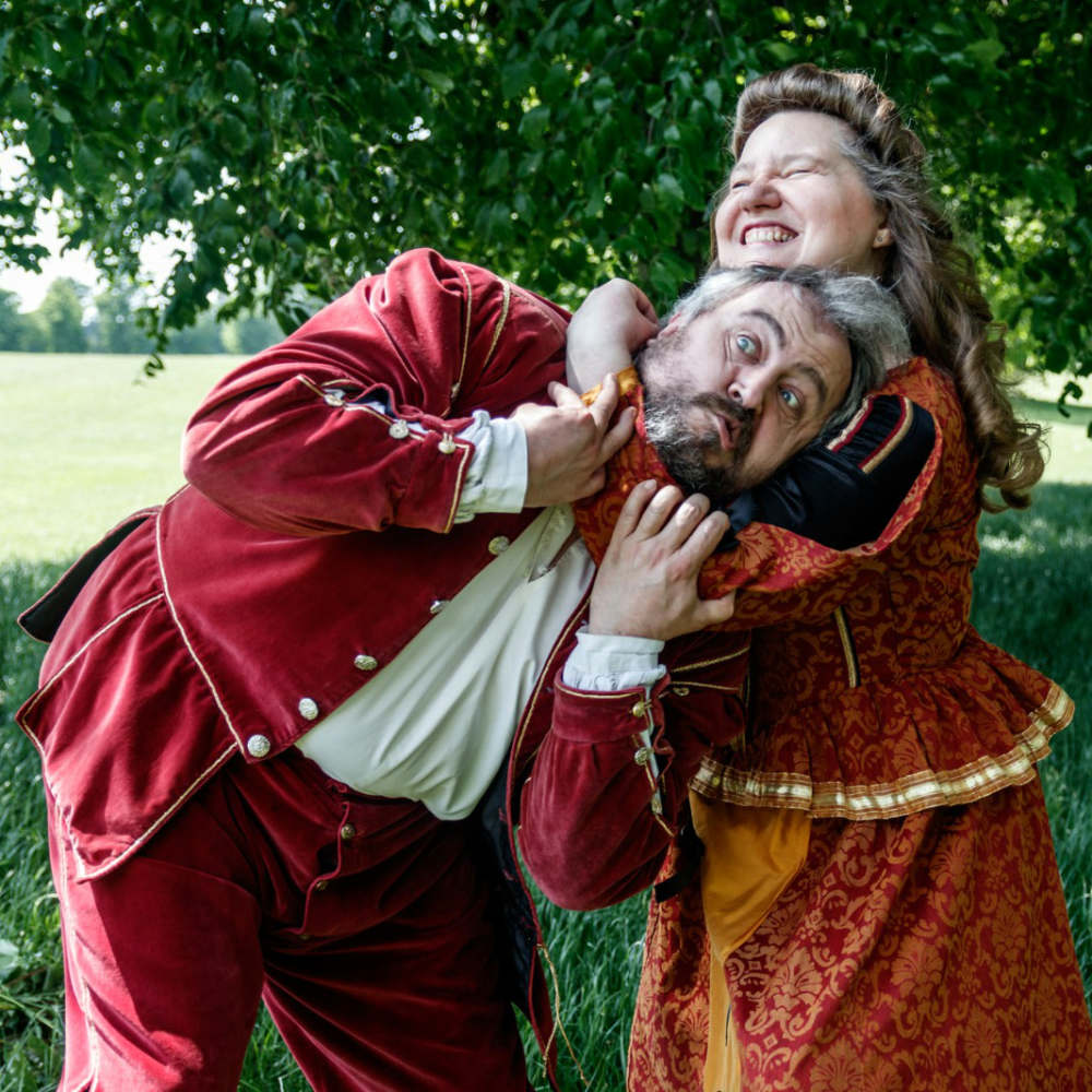 A man and woman fooling around